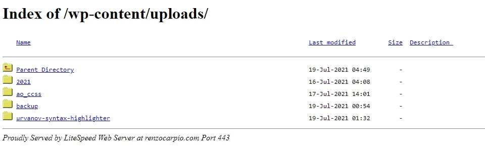 listado de carpetas y archivos en servidor